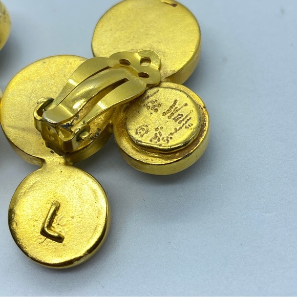 Vintage Rare Lee Wolfe 80’s Statement Multicolored Faux Pearl Gold Tone Earrings - Picture 3 of 6